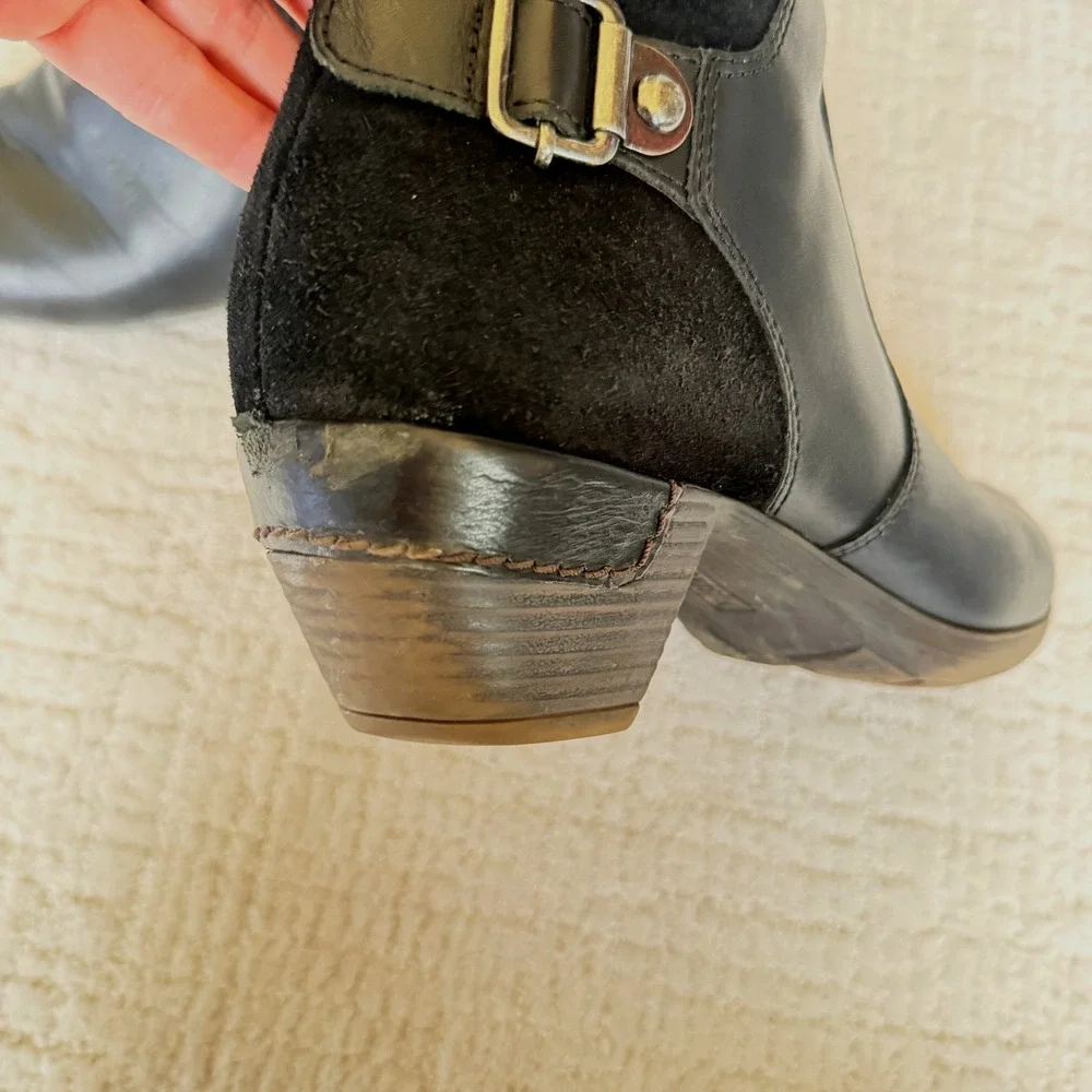 Pikolinos Black Leather Suede Ankle‎ Boots Zip Buckle 40 US 9/9.5 Comfort Moto